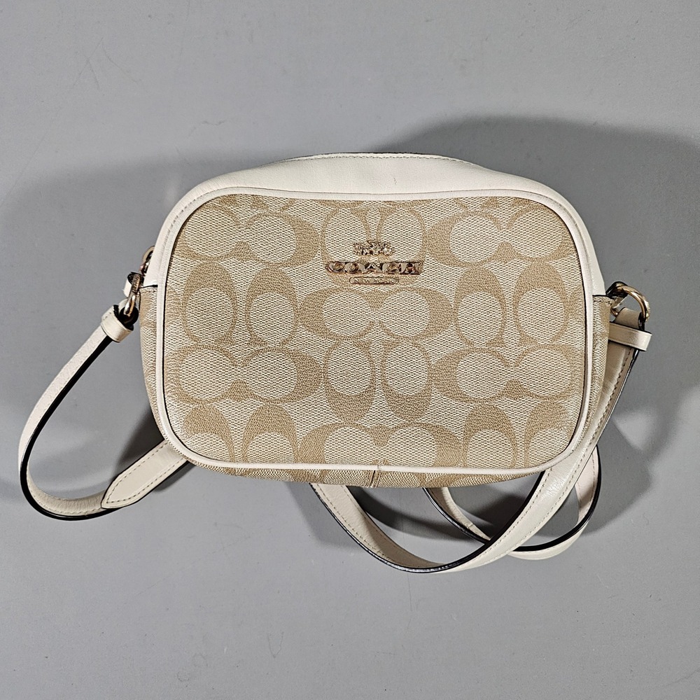 Coach Camera Bag Womens Small Khaki White Signature Canvas Crossbody F29126